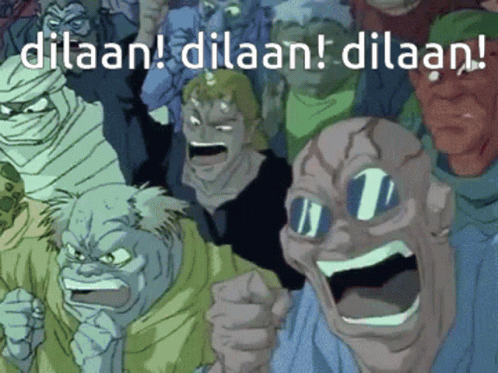 A Group Of Cartoon Characters With The Words Dilaan Dilaan Dilaan Written On The Bottom GIF