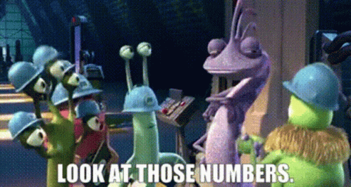 A Group Of Cartoon Characters With The Words Look At Those Numbers Written Below Them GIF