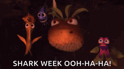 A Group Of Cartoon Characters With The Words Shark Week Ooh-Ha-Ha At The Bottom GIF