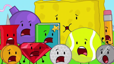 A Group Of Cartoon Characters With Their Mouths Open Including A Spongebob And A Book GIF