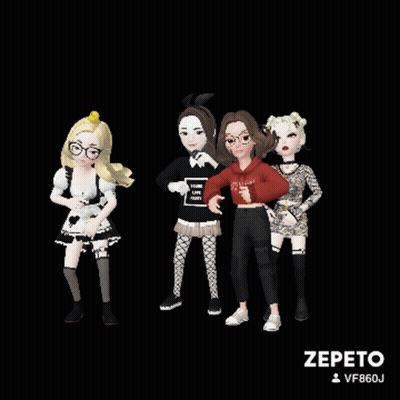 A Group Of Cartoon Girls Are Posing For A Picture With The Name Zepeto On The Bottom Right GIF