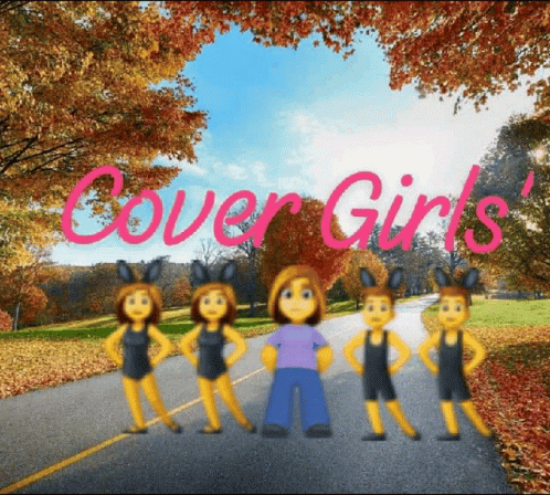 A Group Of Cartoon Girls Standing On A Road With The Words Cover Girls Written Above Them GIF