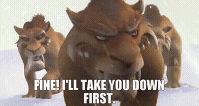 A Group Of Cartoon Lions Are Standing Next To Each Other In The Snow . GIF