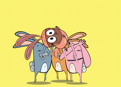 A Group Of Cartoon Rabbits Are Standing Next To Each Other GIF