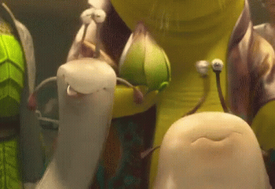 A Group Of Cartoon Slugs Are Standing Next To Each Other And One Of Them Has A Flower On Its Head GIF