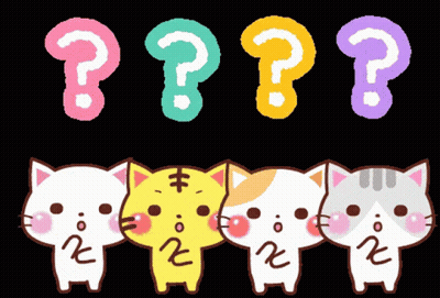 A Group Of Cats Standing Next To Each Other With A Question Mark In The Background GIF