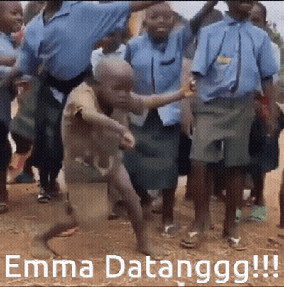A Group Of Children Are Dancing In The Dirt With The Caption Emma Datanggg GIF