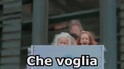 A Group Of Children Are Riding On A Roller Coaster And The Words Che Voglia Are Written On The Screen . GIF