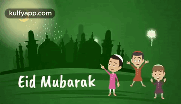 A Group Of Children Are Standing In Front Of A Mosque With Fireworks . GIF