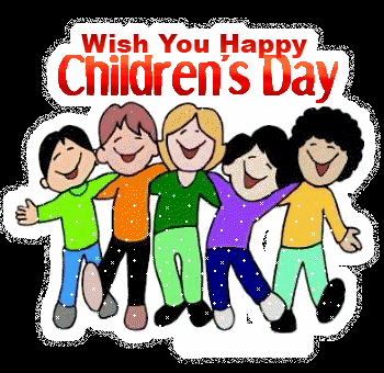 A Group Of Children Hugging Each Other With The Words " Wish You Happy Children 'S Day " Above Them GIF