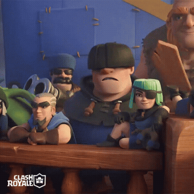 A Group Of Clash Royale Characters Are Sitting On A Wooden Bench GIF