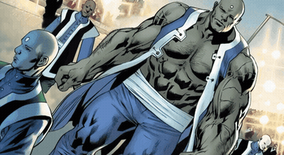 A Group Of Comic Book Characters Are Standing In A Row GIF
