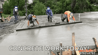 A Group Of Construction Workers Are Working On A Concrete Floor With The Text Concrete Work Today GIF