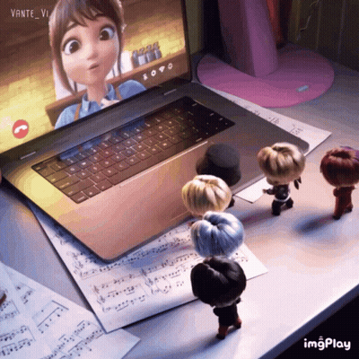 A Group Of Dolls Are Standing In Front Of A Laptop That Says Vante_vi On The Screen GIF