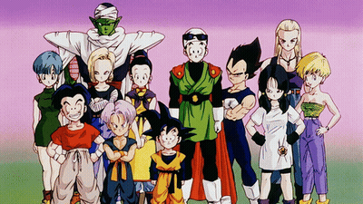 A Group Of Dragon Ball Characters Are Posing For A Photo GIF