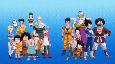 A Group Of Dragon Ball Characters Are Standing Together On A Blue Background GIF