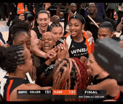 A Group Of Female Basketball Players Are Celebrating A Win GIF