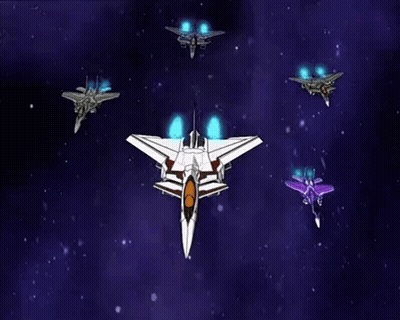 A Group Of Fighter Jets Are Flying In A Purple Space GIF