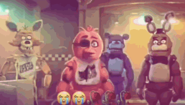A Group Of Five Nights At Freddy 'S Characters Are Standing Next To Each Other . GIF