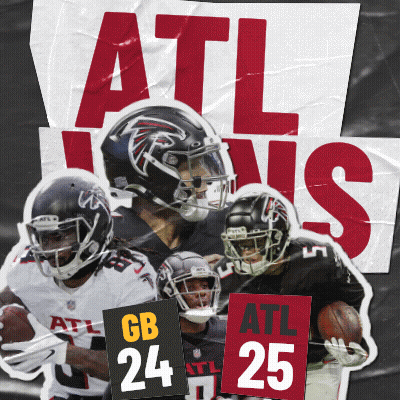 A Group Of Football Players Are Holding Up Signs That Say Gb 24 And Atl 25 GIF