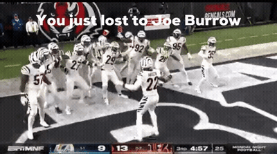 A Group Of Football Players Are On A Field With The Words " You Just Lost To Joe Burrow " GIF