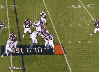 A Group Of Football Players Are Playing On A Field With An Arrow Pointing To The Left And Right GIF