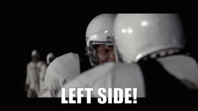 A Group Of Football Players Are Standing Next To Each Other With The Words Left Side Written On The Bottom . GIF