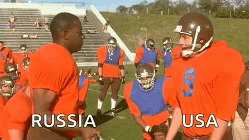 A Group Of Football Players From Russia And Usa GIF