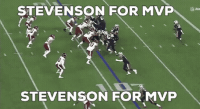 A Group Of Football Players On A Field With The Words Stevenson For Mvp Below Them GIF
