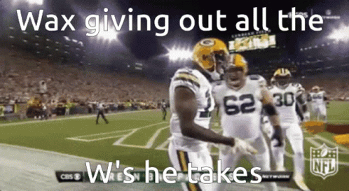 A Group Of Football Players On A Field With The Words Wax Giving Out All The Wish He Takes GIF