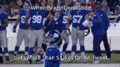 A Group Of Football Players Standing On A Field With The Caption When Brazin Demigodd Gets More Than 5 Likes GIF