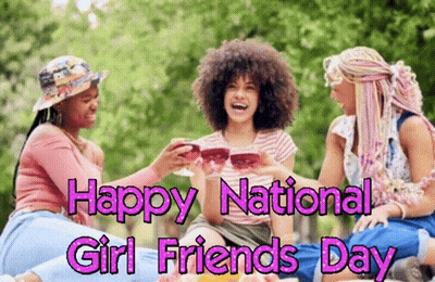 A Group Of Girls Are Celebrating National Girl Friends Day By Drinking Wine GIF