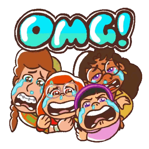 A Group Of Girls Are Crying With The Word Omg Behind Them Sticker