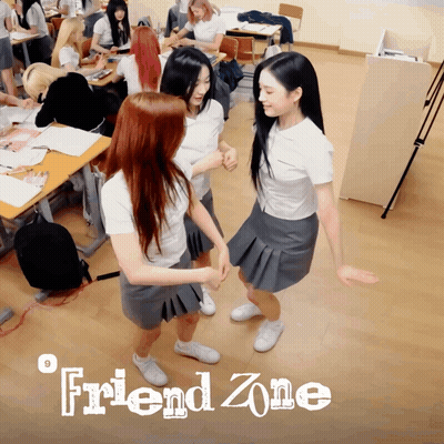 A Group Of Girls Are Dancing In A Classroom With The Words Friend Zone On The Bottom Right GIF