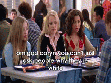 A Group Of Girls Are Sitting At A Table With A Caption That Says Omigod Caryn You Can 'T GIF