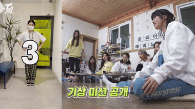A Group Of Girls Are Sitting In A Room With The Number 3 On The Bottom GIF