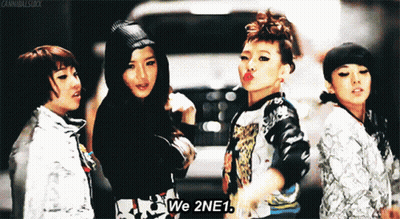 A Group Of Girls Are Standing Next To Each Other And One Of Them Says " We 2Ne1 " GIF