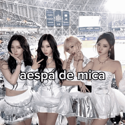 A Group Of Girls Posing For A Picture With The Words Aespa De Mica On The Bottom GIF