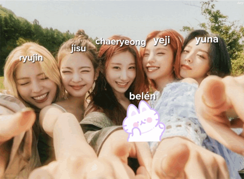 A Group Of Girls With Names Like Chaeryeong Yeji And Yuna On Their Faces GIF