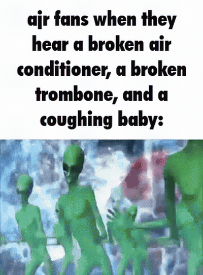A Group Of Green Aliens Are Standing Next To Each Other In A Room . GIF