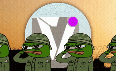 A Group Of Green Frogs In Military Uniforms Salute In Front Of A Building With The Letter Y On It GIF