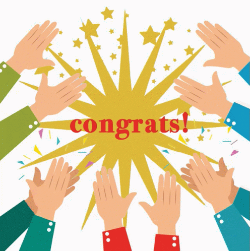 A Group Of Hands Clapping In Front Of A Congratulations Message GIF