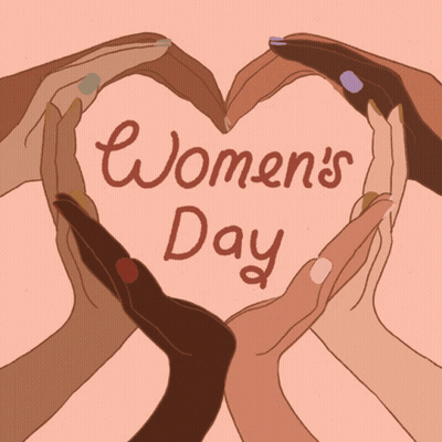 A Group Of Hands Making A Heart Shape With The Words Women 'S Day Below Them GIF