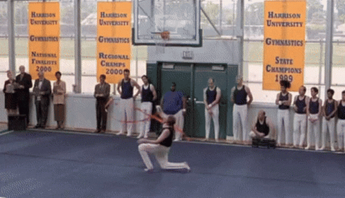 A Group Of Harrison University Gymnasts Are Performing GIF