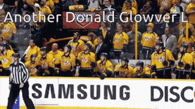 A Group Of Hockey Players Are Standing In Front Of A Samsung Advertisement GIF