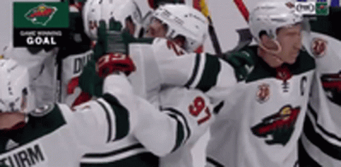A Group Of Hockey Players Are Standing Next To Each Other . GIF
