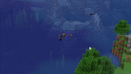A Group Of Horses Are Swimming In The Water In A Minecraft World . GIF