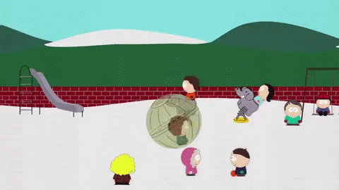 A Group Of Kids Are Playing In A Playground With An Elephant In The Background GIF