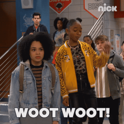A Group Of Kids Are Standing In A Hallway With The Words Woot Woot Written On The Bottom GIF