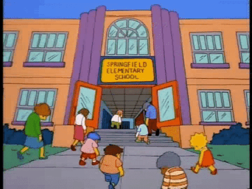 Kids Walking Into Springfield Elementary School GIF